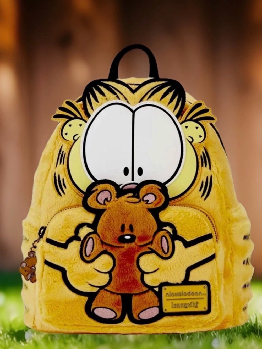 New LOUNGEFLY Plush Backpack GARFIELD Cat with BFF POOKY Teddy Bear Zipper Pull